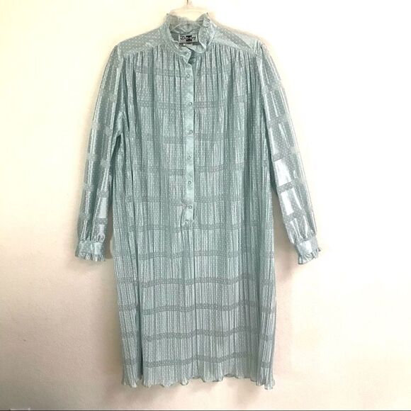 Vintage Discovery seafoam polkadot oversized robe dress 8* - Picture 2 of 16